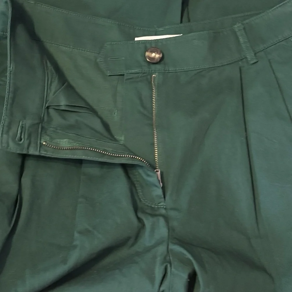 Loft Cotton Poplin Trousers Ultra Wide Leg Pleated Alpine Green Women’s Size 6